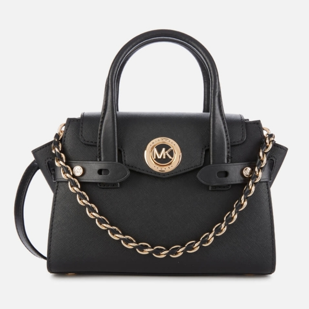 MICHAEL KORS 35S2GNMS8L Carmen Medium Faux Leather Belted Satchel Black